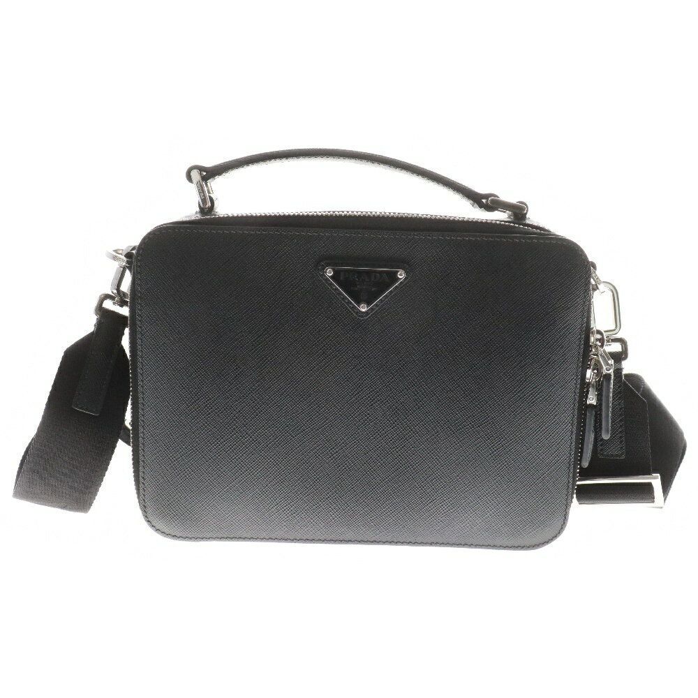 Prada Brick Saffiano Leather Shoulder Bag Triangle Black